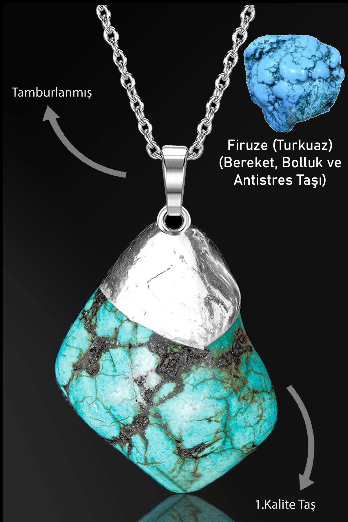 Sertifikalı Ham İşlenmemiş Gerçek Firuze Taşı Kolye (Turkuaz Taşı)