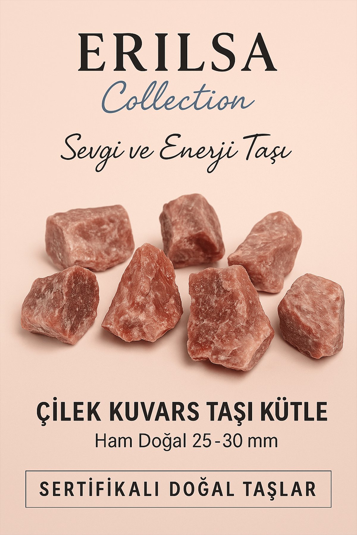 Sertifikalı Çilek Kuvars Taşı Kütle Ham Doğal 25–30 mm – Sevgi ve Pozitif Enerji Taşı