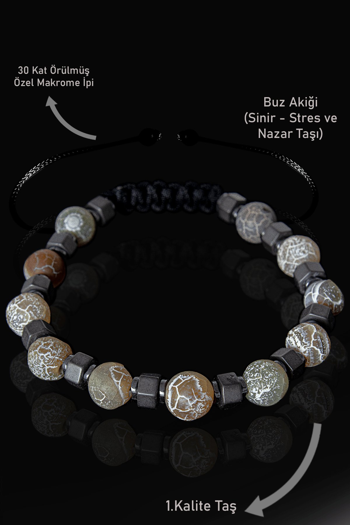 Sertifikalı Ham İşlenmemiş Terahertz - Gri Akik Taşı Bileklik - Ayarlamalı