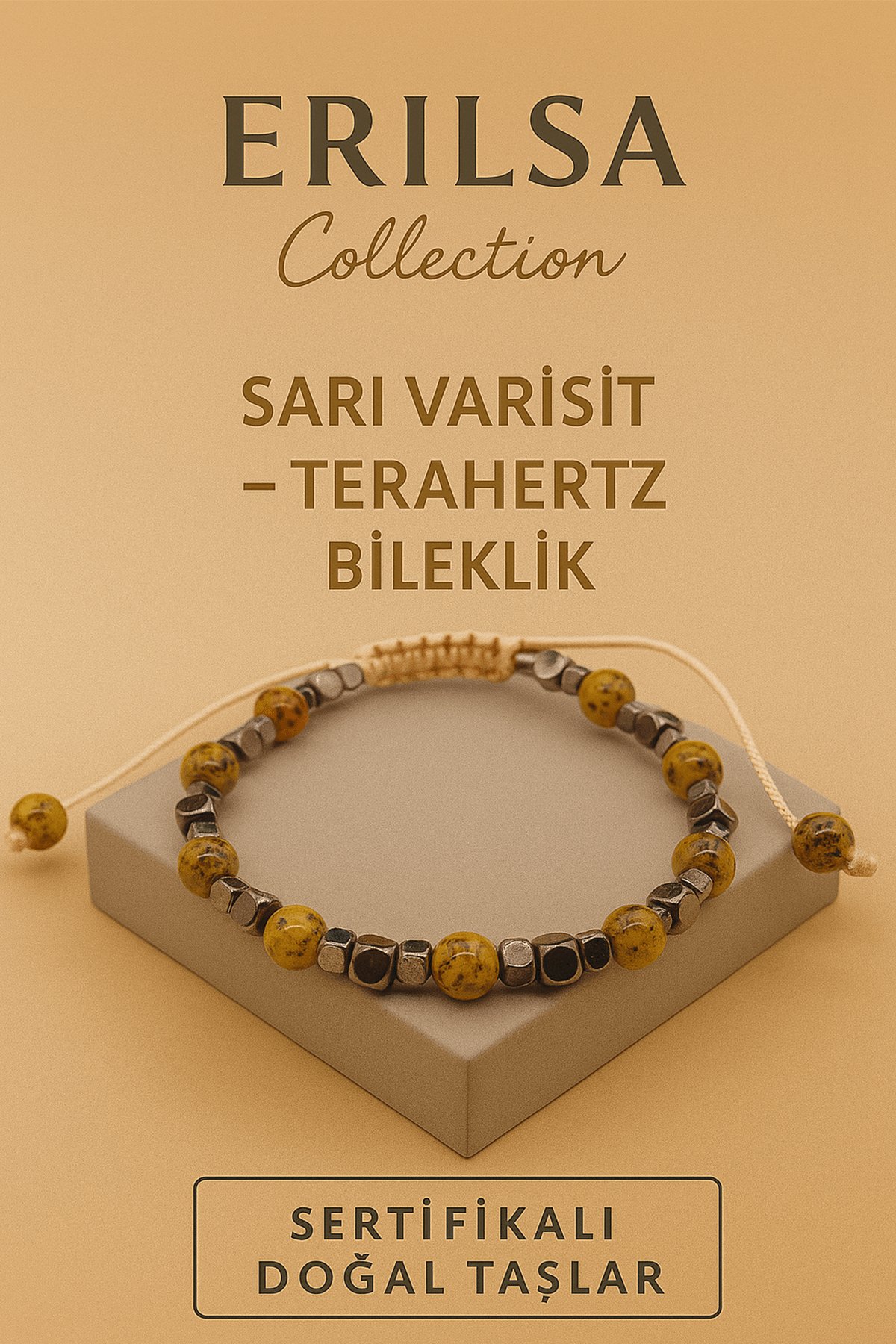 Sertifikalı Terahertz Sarı Varisit Taşı Bileklik – Canlılık ve Denge Sunan Sertifikalı Doğal Taş