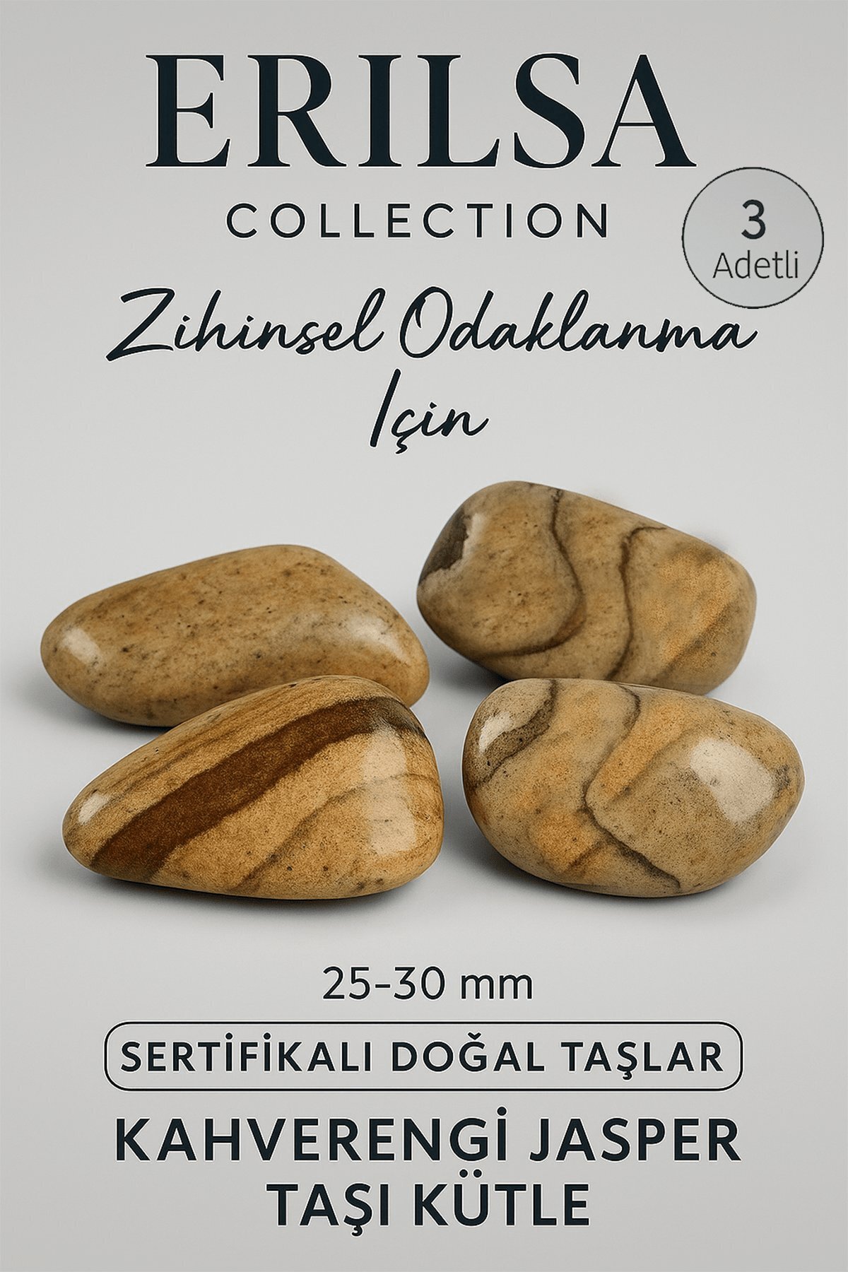 Sertifikalı Kahverengi Jasper Taşı Kütle 3’lü Set (25-30 mm) – Zihinsel Odaklanma Taşı