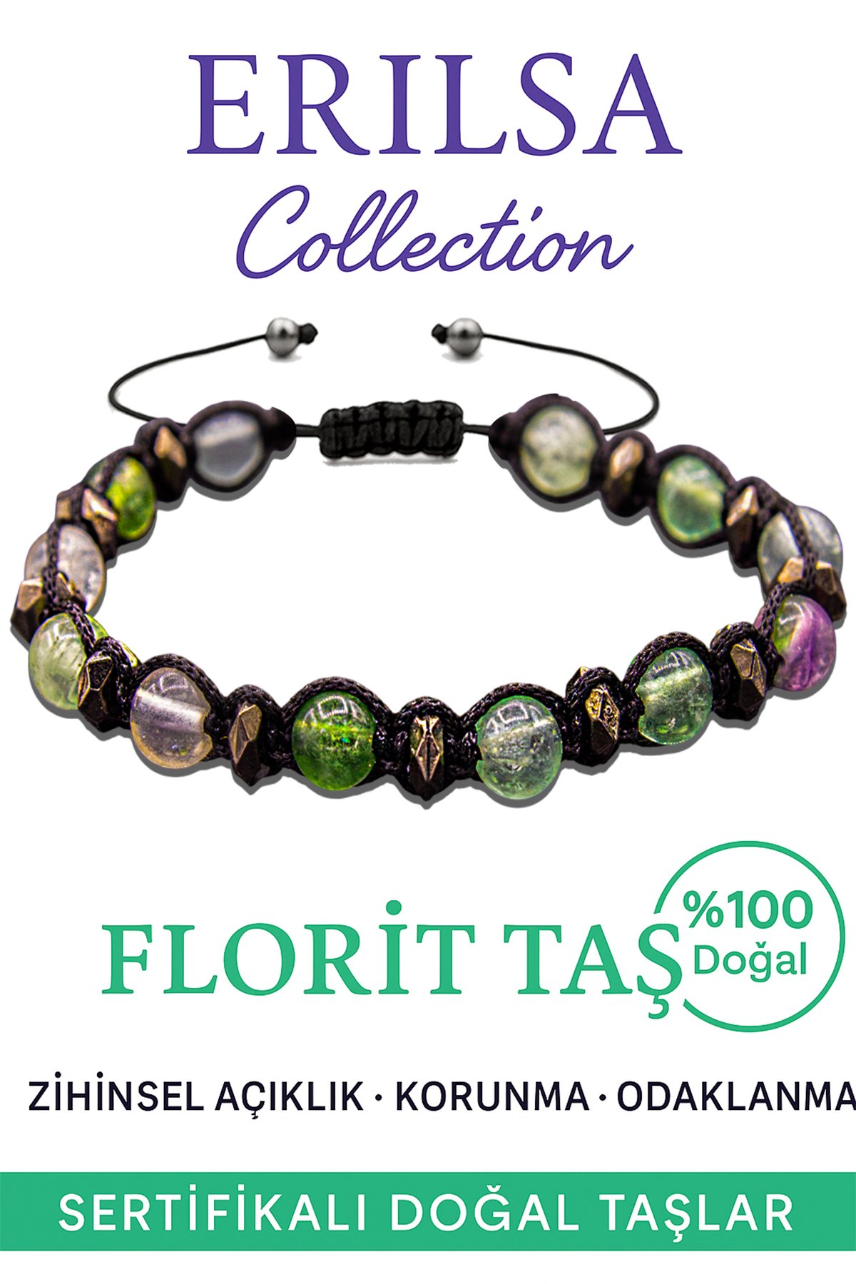 Sertifikalı Terahertz &amp; Florit Taşı Bileklik – Zihinsel Netlik ve Enerji Koruması