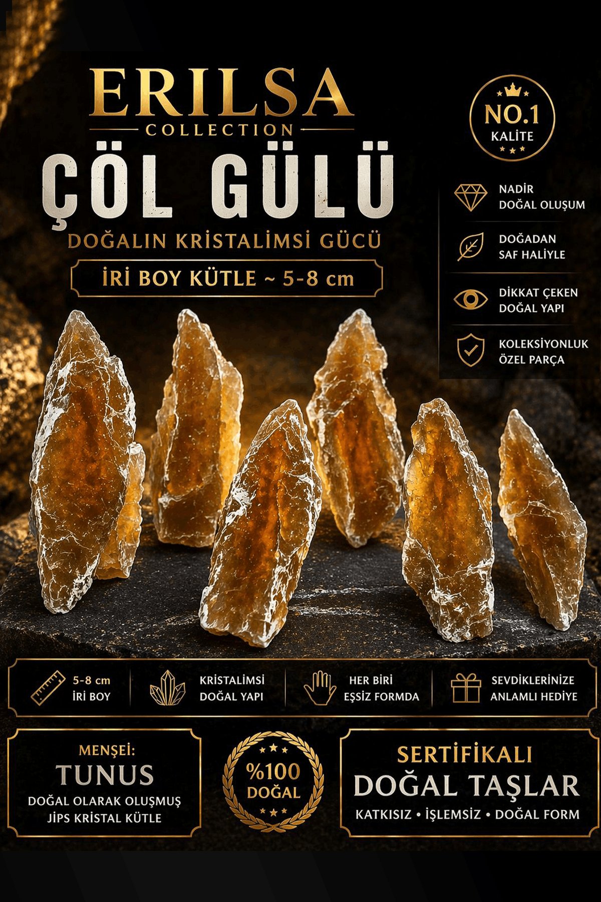 Sertifikalı Orta Boy Diş Form Taşı Çöl Gülü Kütle - 5-8 cm Doğal Kristal Form Toplu