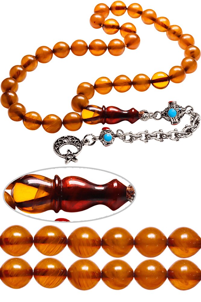 Halep Püsküllü Küre Kesim Kayısı Renk Sıkma Kehribar Tesbih