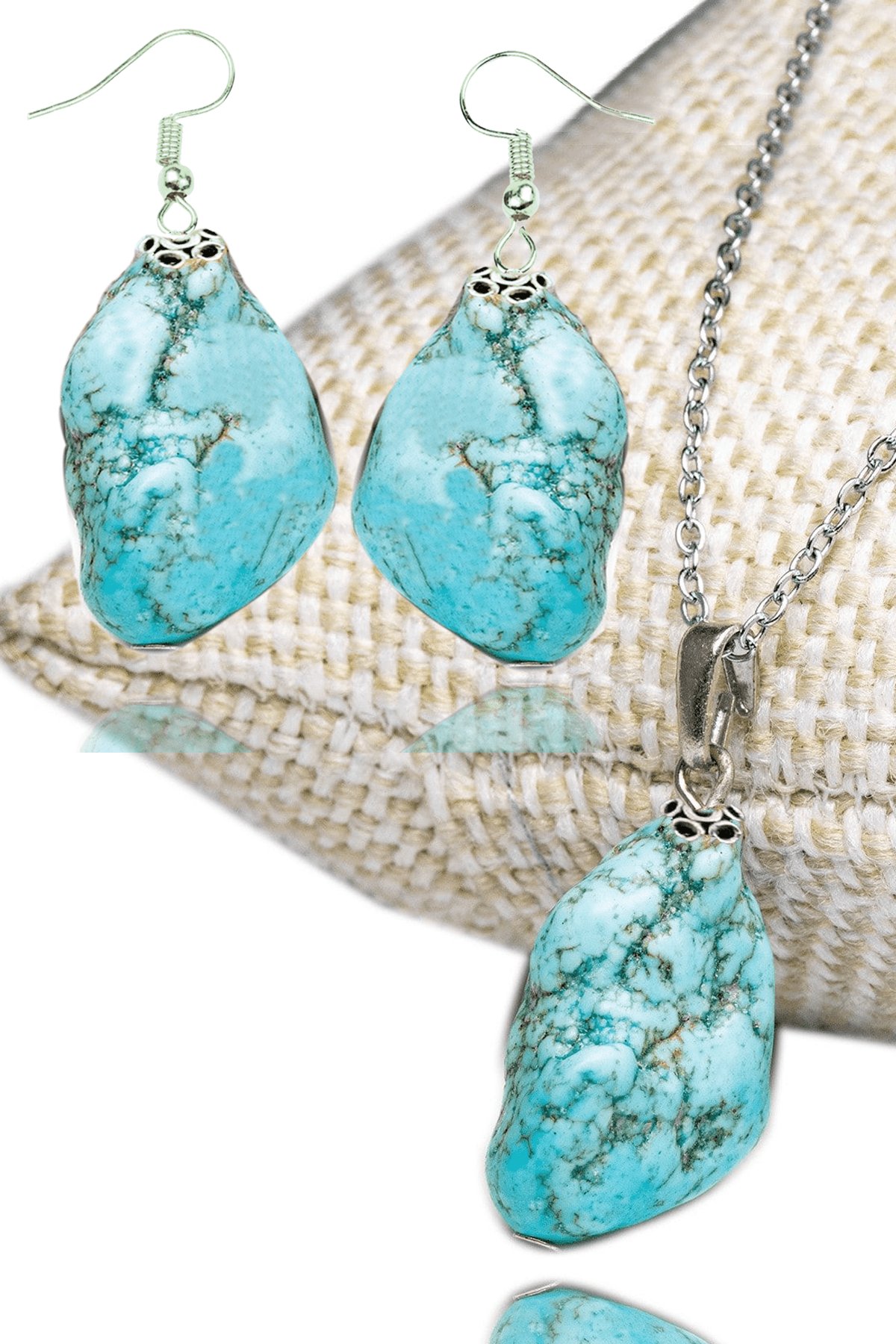 Sertifikalı Ham Işlenmemiş Doğal Firuze Taşı Kolye ve Küpe Seti (Turkuaz Taşı)