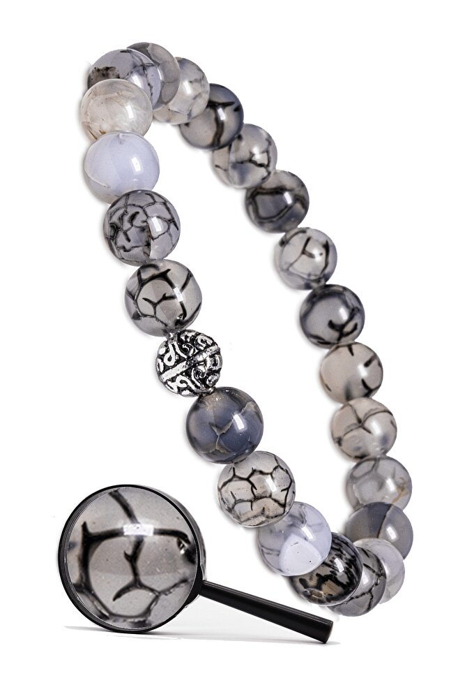 Sertifikalı Gümüş Aparatlı Doğal Çizgili Akik Taşı Bileklik