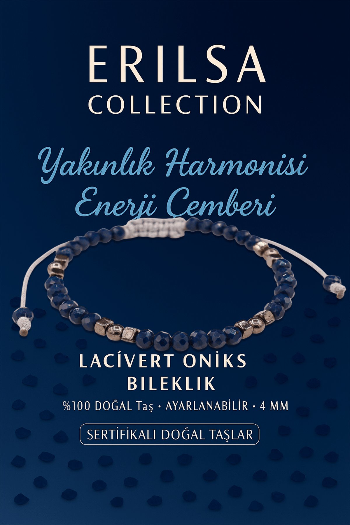 Sertifikalı Yakınlık Harmoni Enerji Aktivasyonu Bilekliği – Lacivert Oniks ve Terahertz Doğal Taş