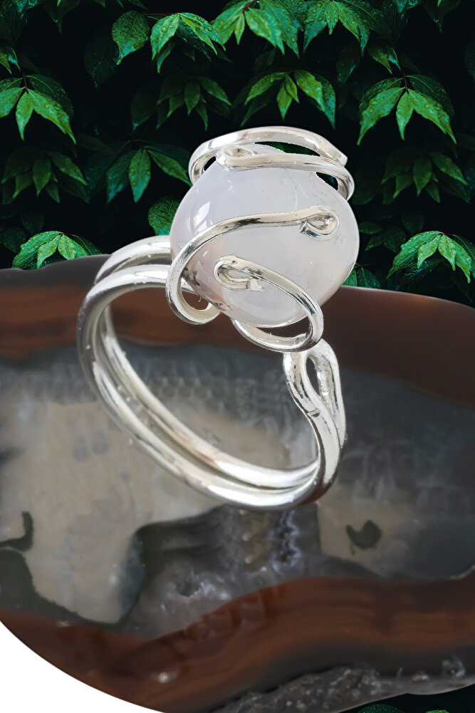 Sertifikalı Gümüş Rokoko Model Gri Siyah Akik Taşı Yüzük - Ayarlamalı