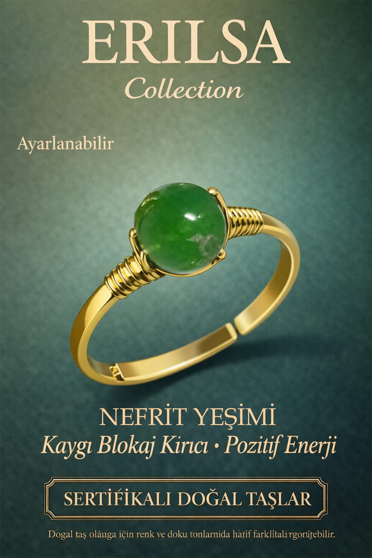 Sertifikalı Kaygı Blokaj Kırıcı Enerji Yüzüğü – Nefrit Yeşimi Taşı Ayarlamalı Yengeç Balık Burcu