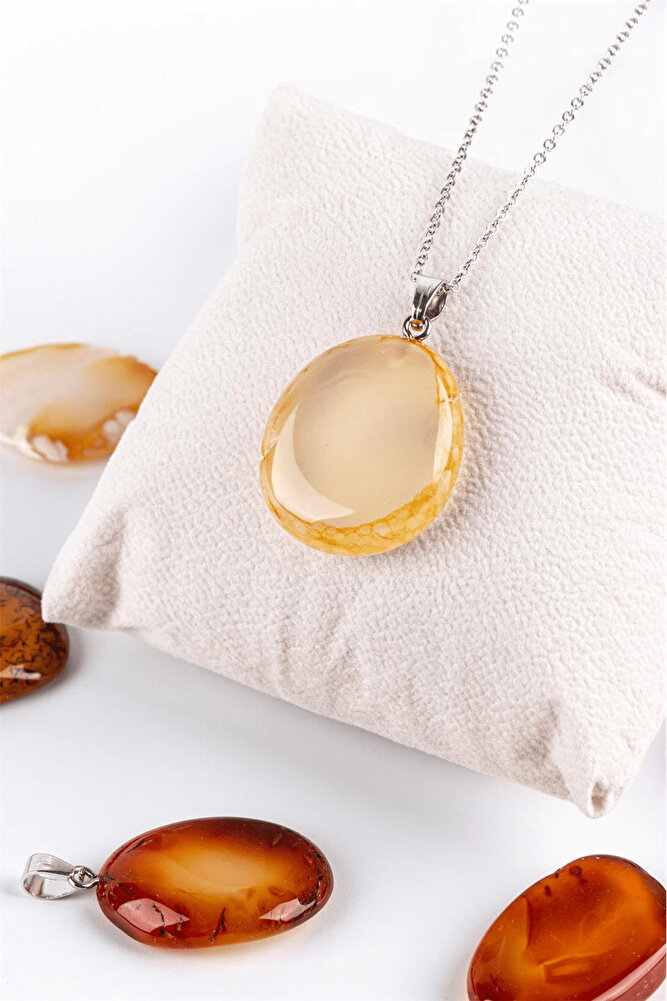 Sertifikalı Tımbıl Model Şeffaf - Turuncu Akik Taşı Kolye