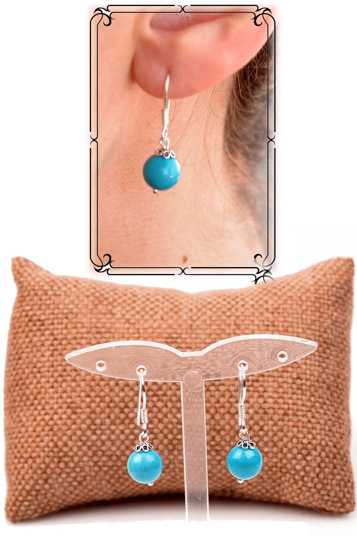 Sertifikalı Firuze Taşı Küpe (Turkuaz Taşı) - Gümüş Aparatlı