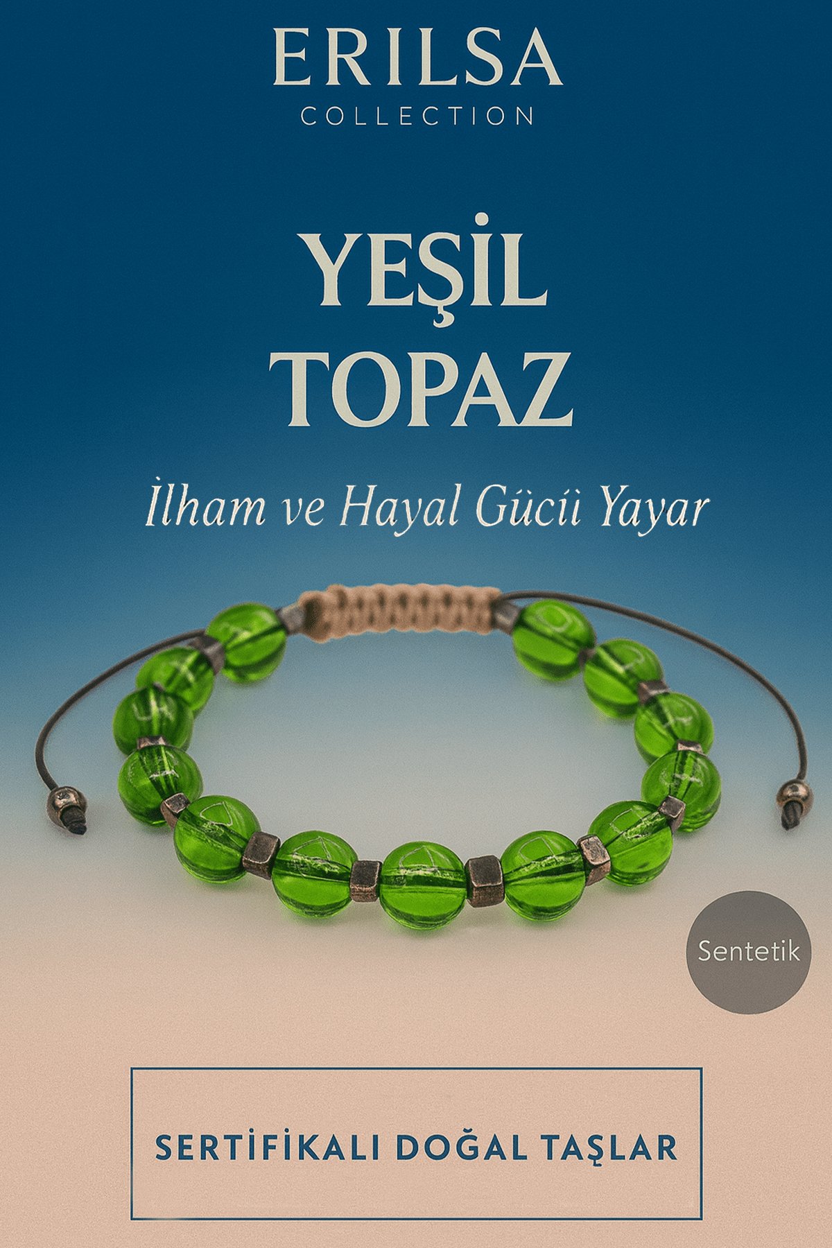 Sertifikalı Sentetik Yeşil Topaz Taş Bileklik – İlham Hayal Gücü ve Pozitif Enerji