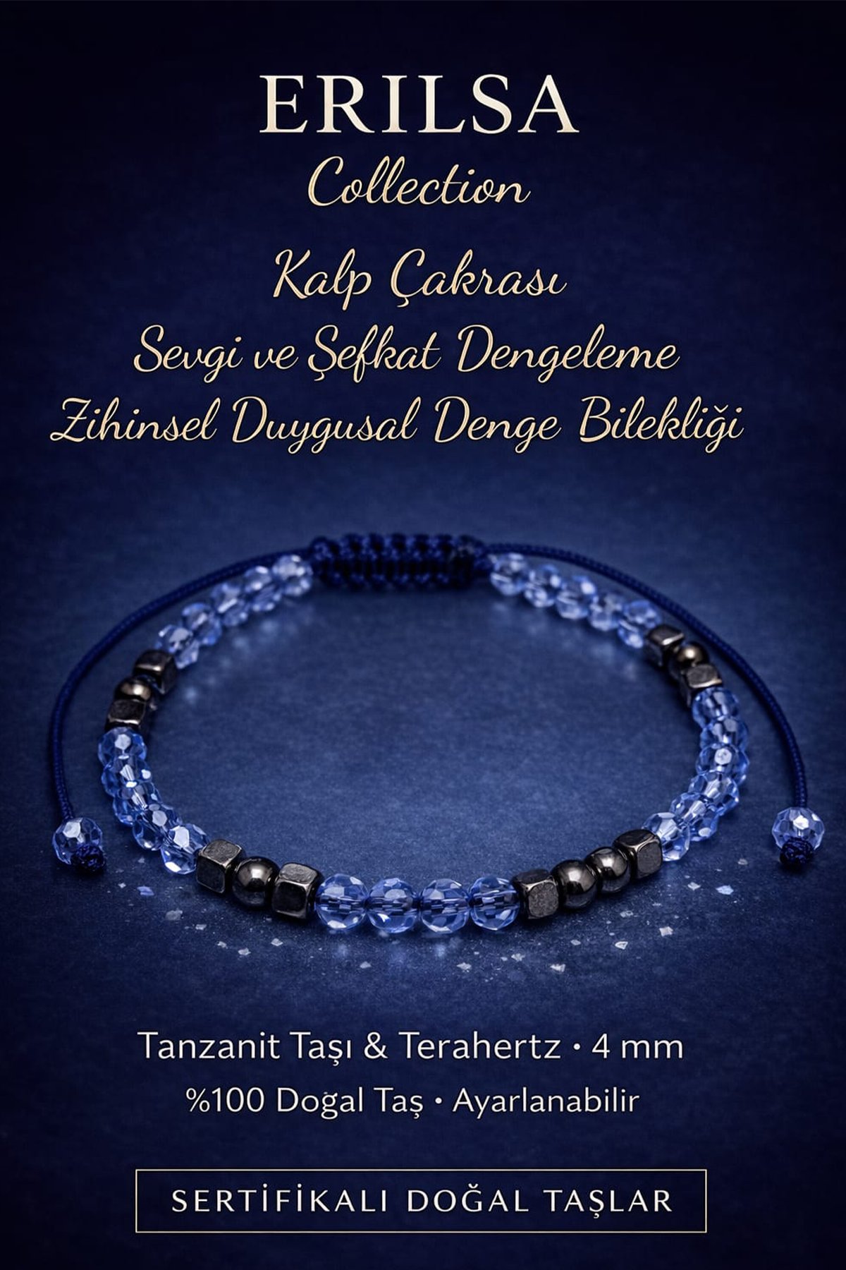 Sertifikalı Kalp Çakrası Sevgi ve Denge Bilekliği – Tanzanit Taşı Terahertz Taşı