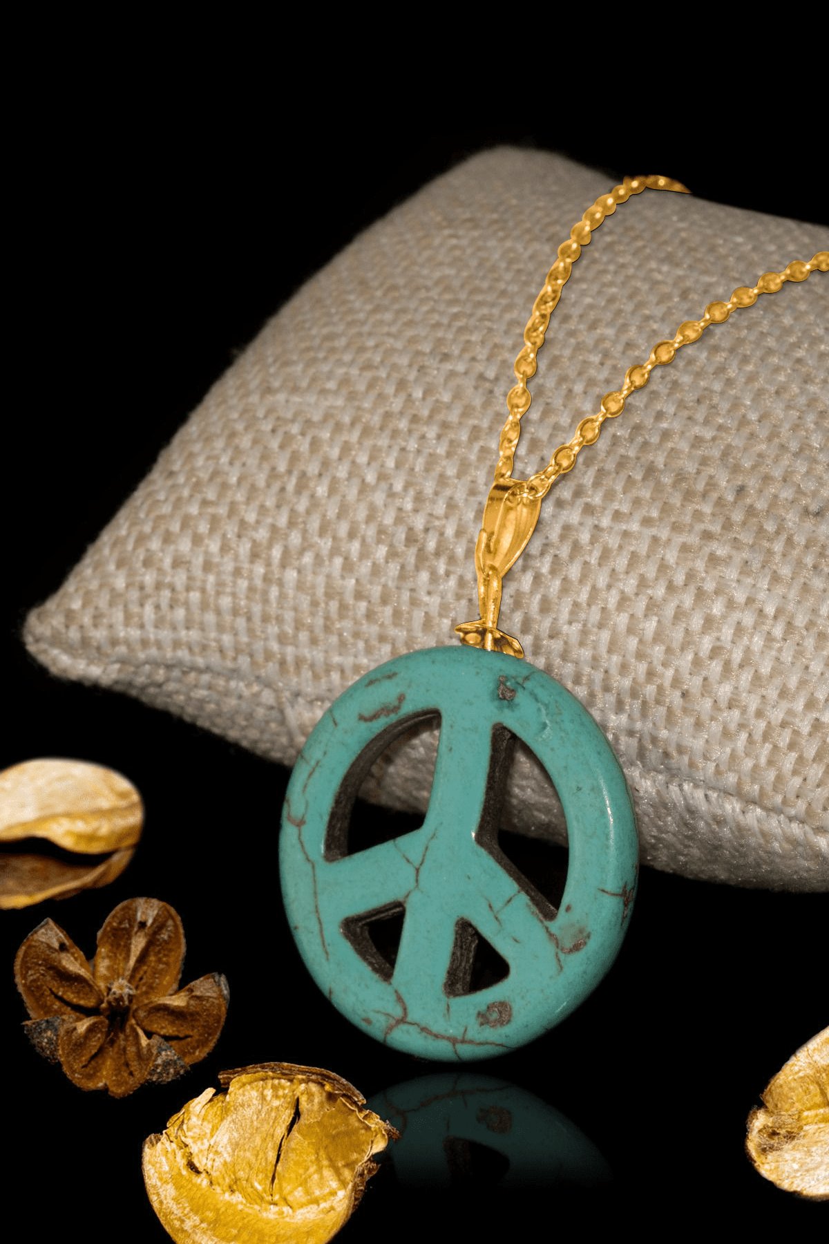 Sertifikalı Gold Barış Sembolü Firuze - Turkuaz Taşı Kolye