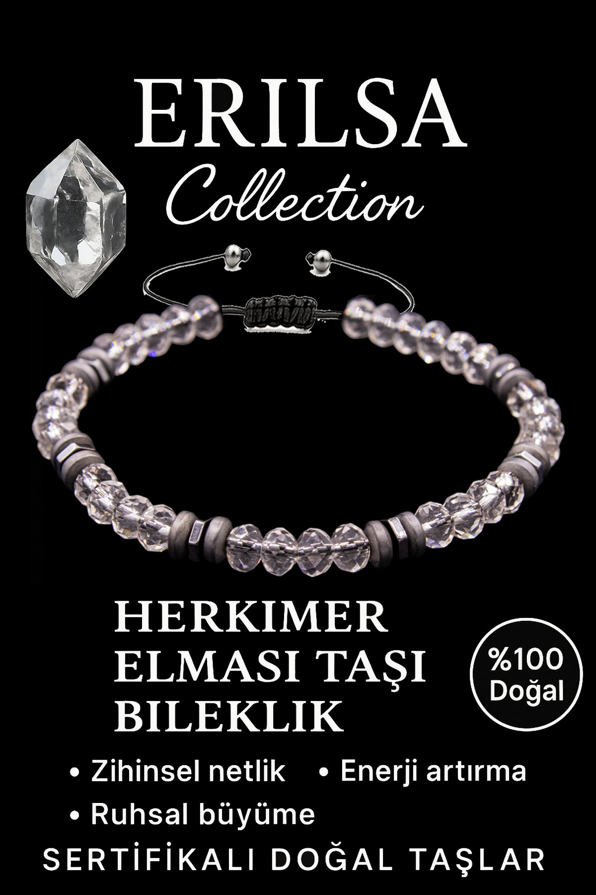 Sertifikalı Fasetli AAA+ Terahertz ve Herkimer Elması Bileklik – İnce Model Yüksek Titreşim