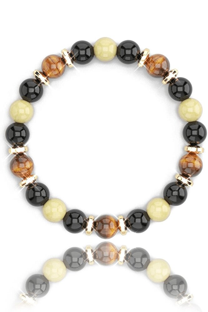 Para Sağlık Mutluluk Doğal Taş Bileklik (kaplan Gözü Sitrin Lav Obsidyen)