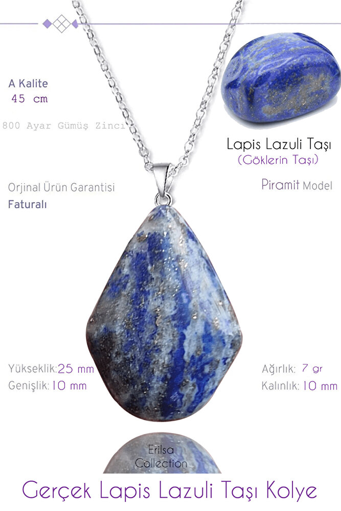 Sertifikalı Gerçek Piramit Model Lapis Lazuli Taşı Kolye