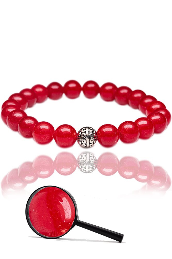 Sertifikalı Aaa+ Kırmızı Akik Taşı Bileklik - Gümüş Aparatlı