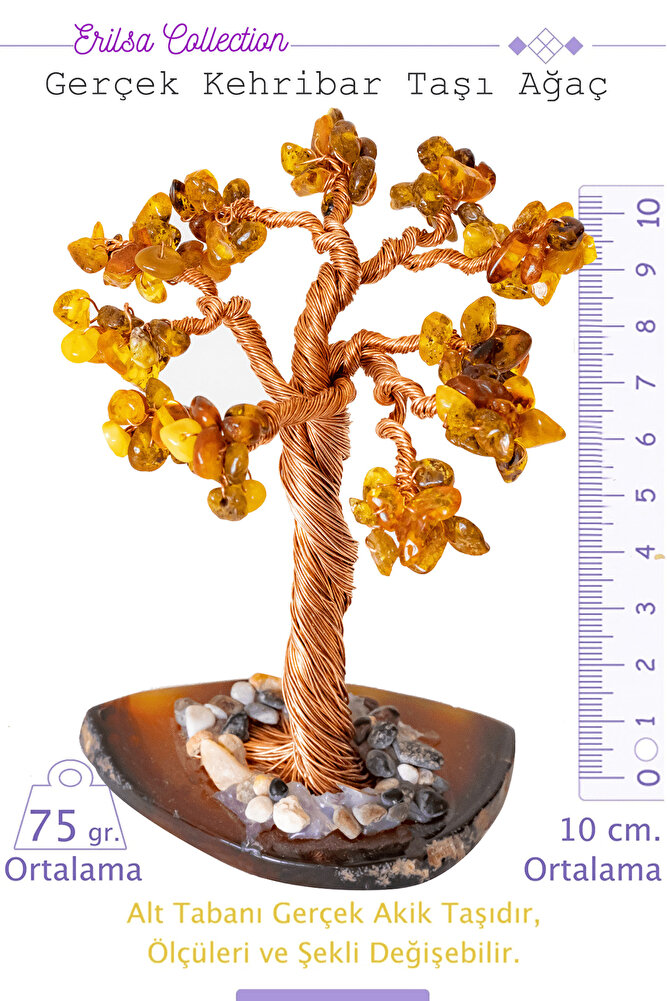 Sertifikalı Baltık Damla Kehribar Doğal Taşı Ağaç