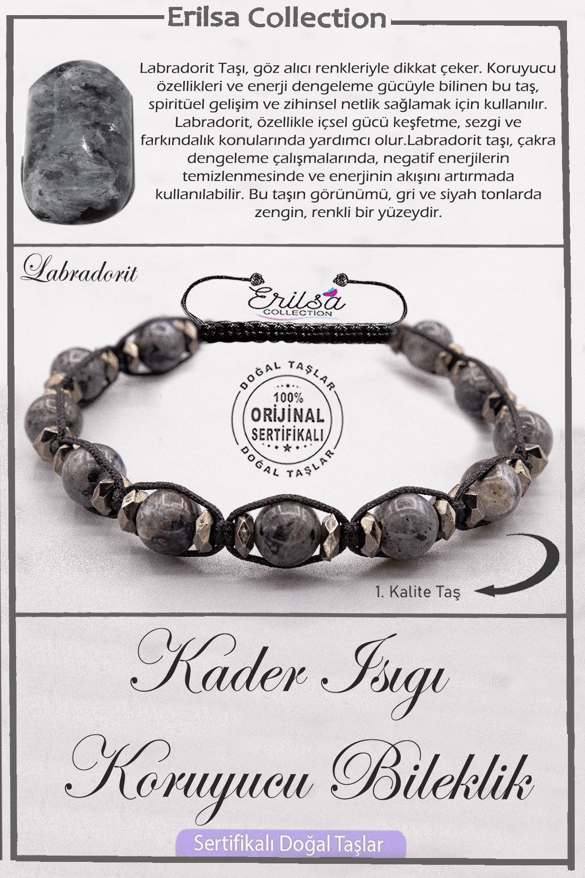 Sertifikalı AAA+ Kalite Doğal Labradorit Kader Işığı Koruyucu Bileklik