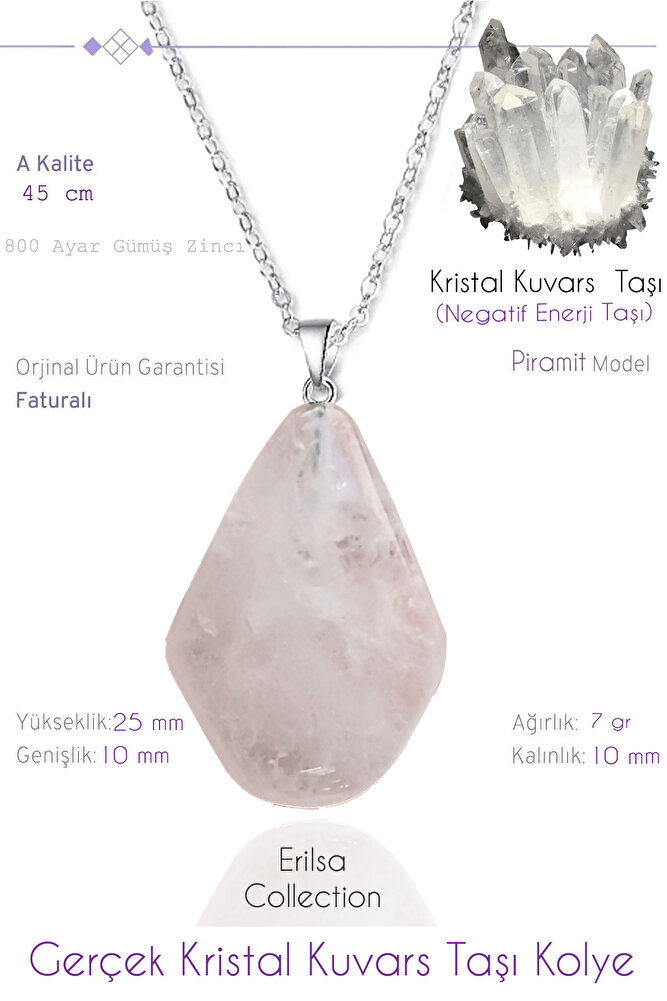 Sertifikalı Gerçek Piramit Model Kristal Kuvars Taşı Kolye