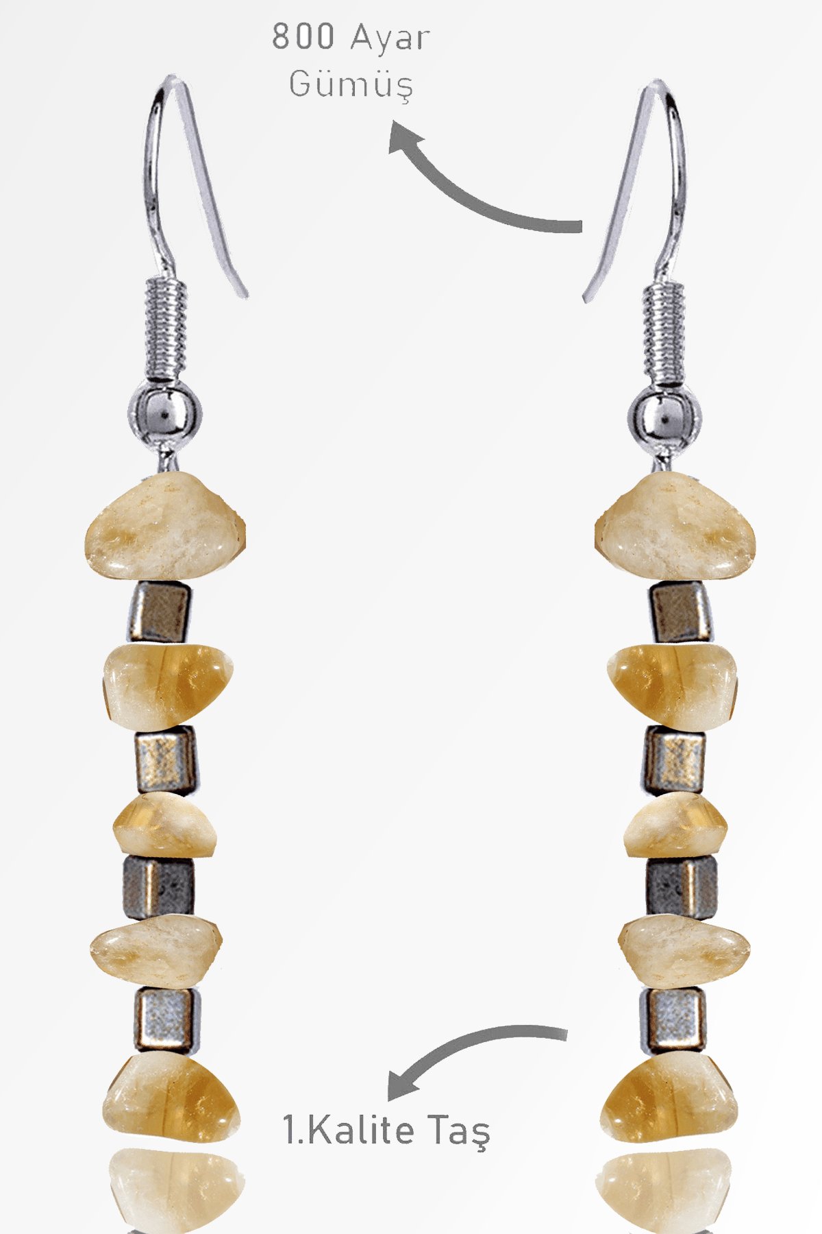 Sertifikalı Ham Kırık Taşlı Model Sitrin Taşı Küpe - Brezilya