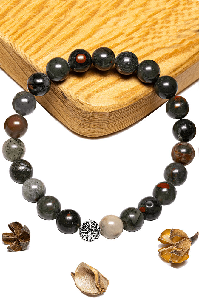 Sertifikalı Aaa Afrika Kan Taşı Bileklik - Gümüş Aparatlı (HELİOTROP)