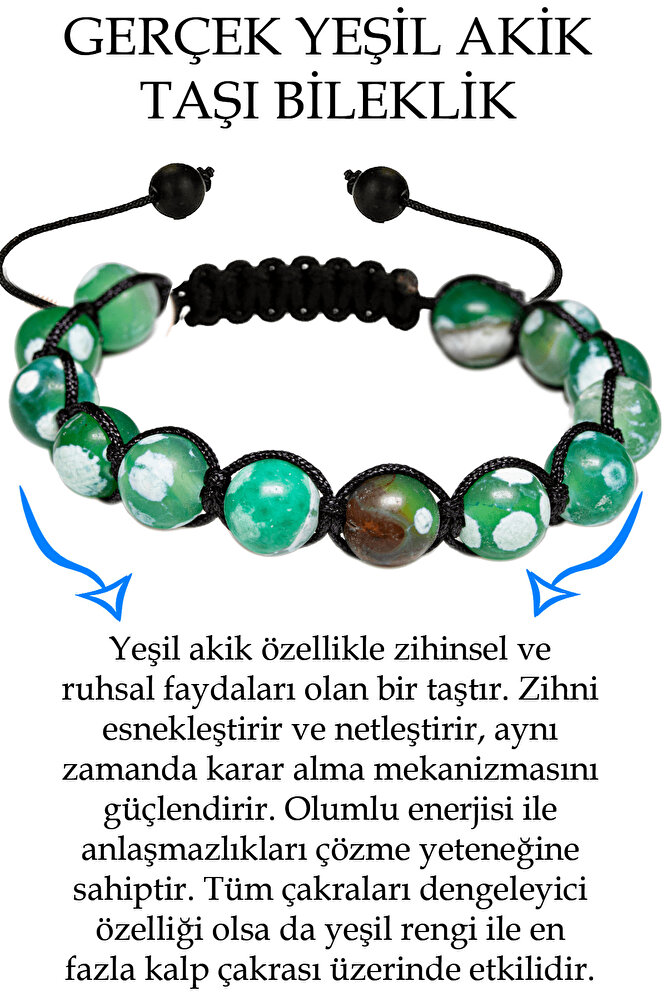 Sertifikalı Beyaz Yeşil Tibet Akik Taşı Bileklik