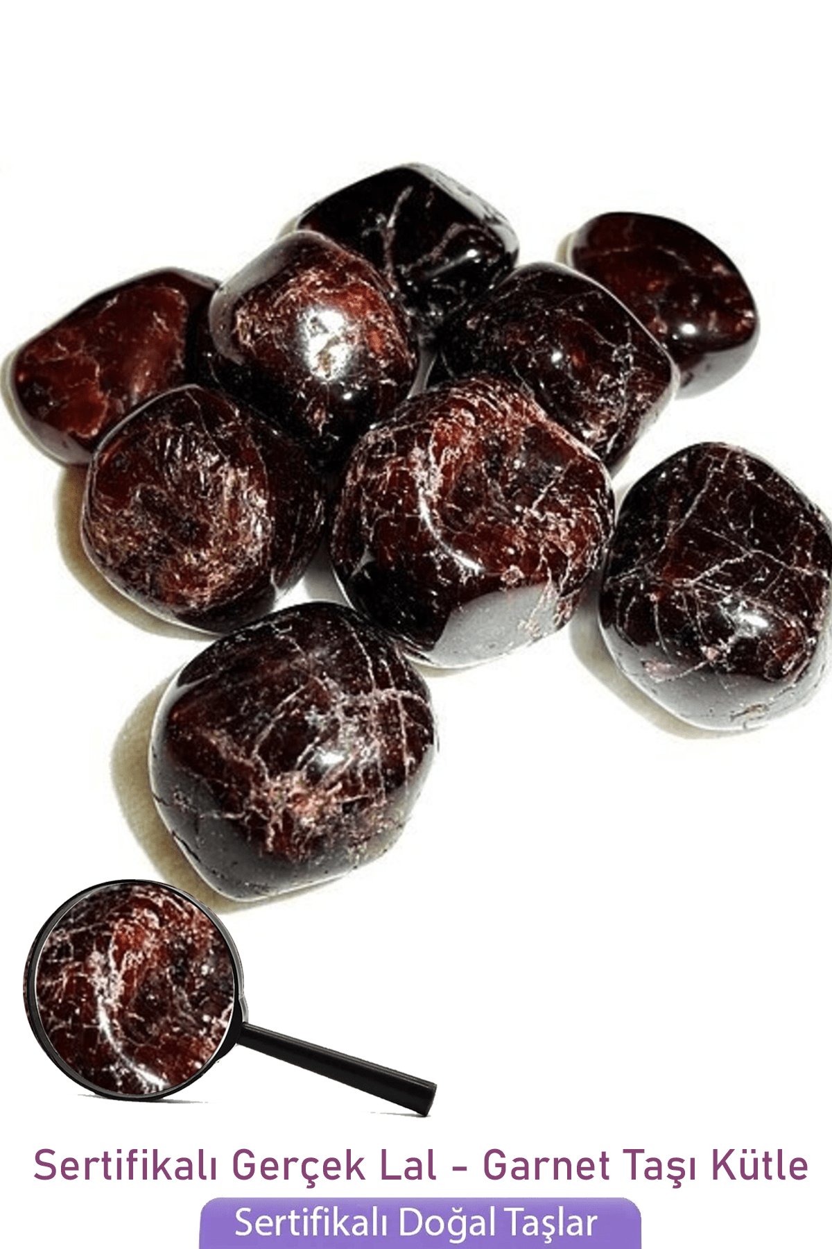 Sertifikalı Tamburlanmış Lal Granat Garnet Taşı Kütle (3 Adetli)
