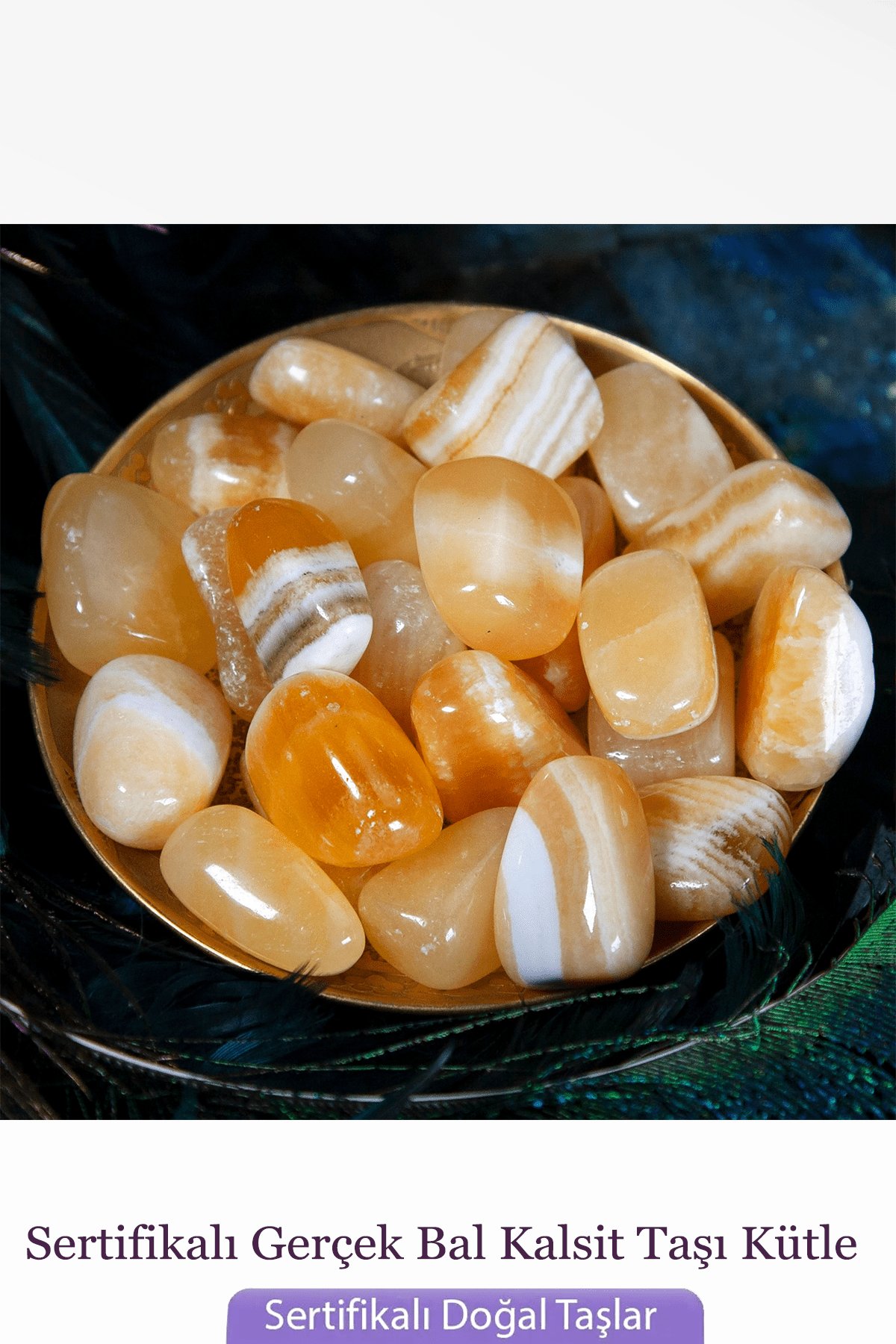 Sertifikalı Tamburlanmış Gerçek Portakal Kalsit Taşı Kütle