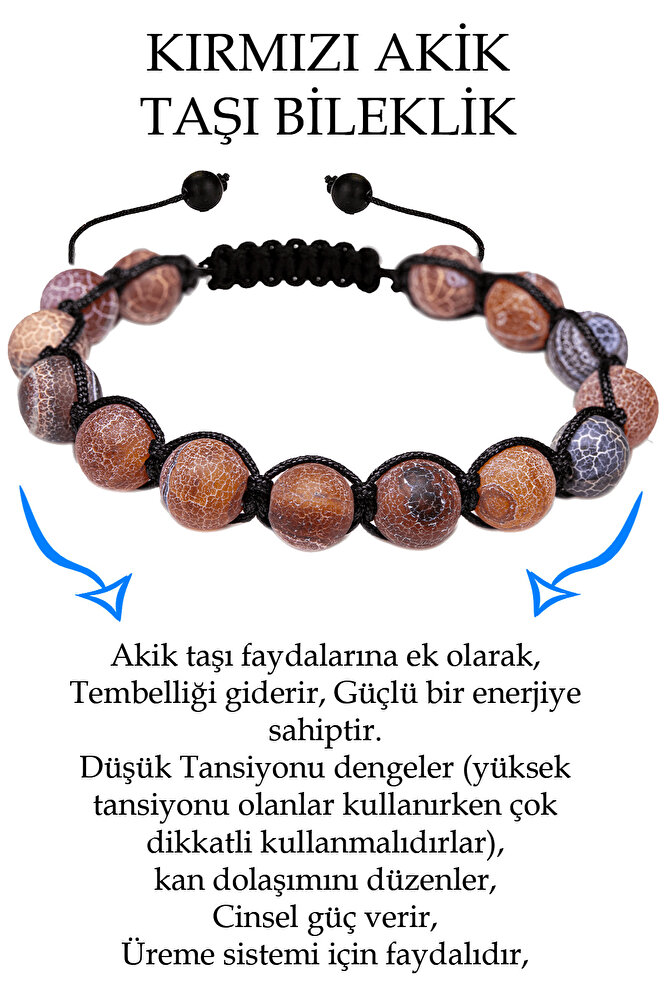 Sertifikalı Damarlı Kırmızı Akik Taşı Bileklik