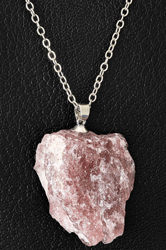 Sertifikalı Ham İşlenmemiş Çilek Kuvars Taşı Kolye