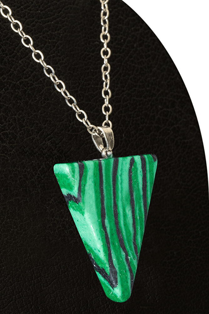 Sertifikalı Piramit Model Malahit (Malakit) Taşı Kolye