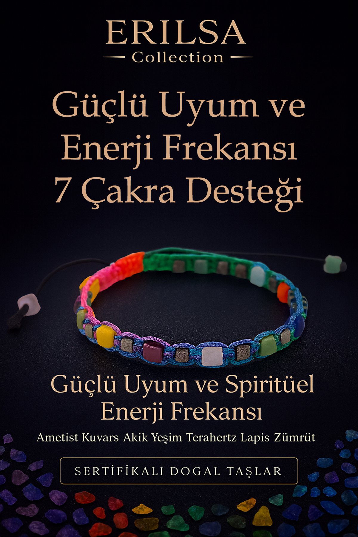 Sertifikalı Güçlü Uyum ve Spiritüel Enerji Frekansı – 7 Çakra Doğal Taş Bilekliği Ayarlanabilir