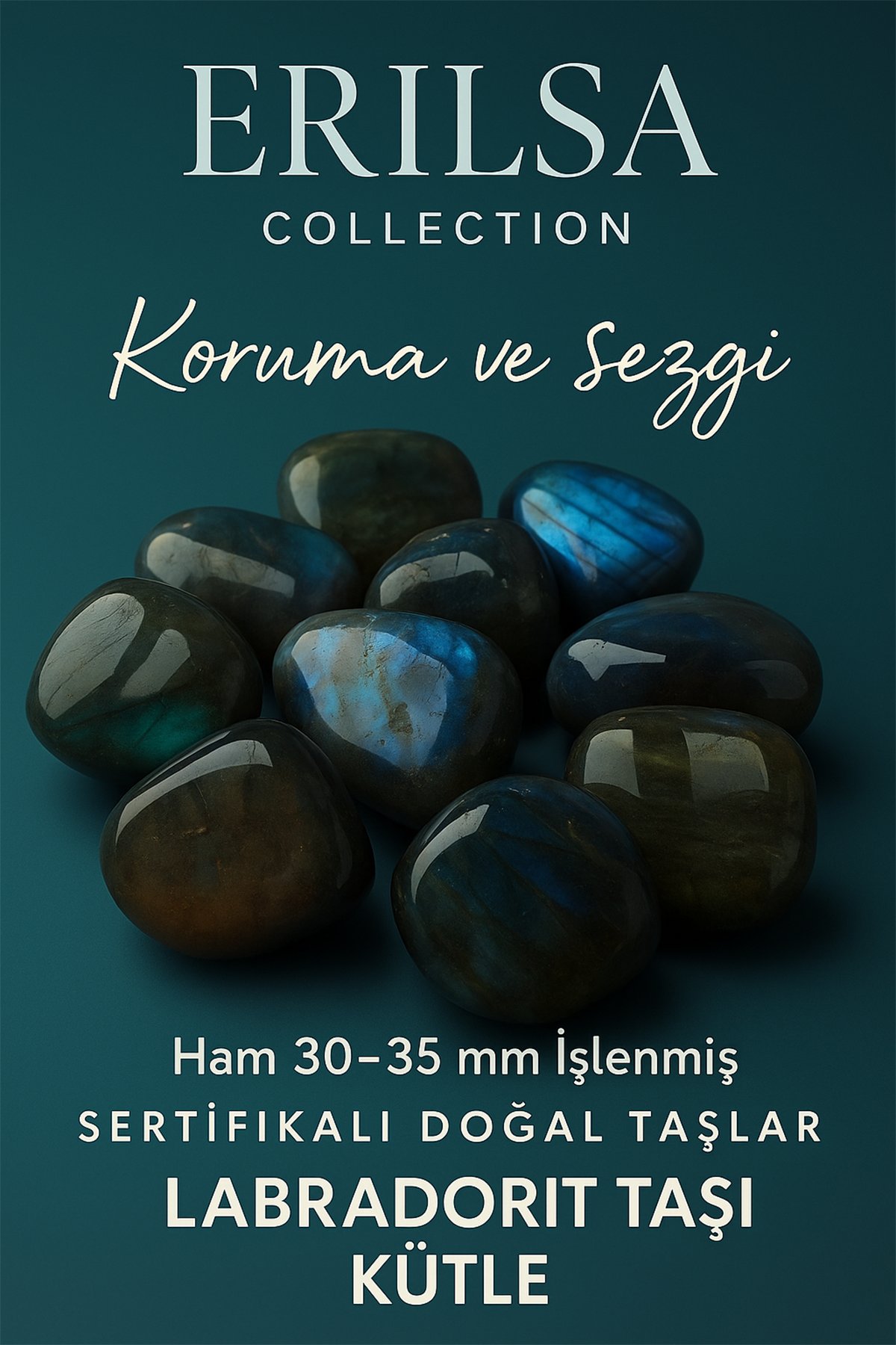 Sertifikalı Labradorit Taşı Kütle 30-35 mm – Koruma ve Sezgi Gücünü Destekleyen El Taşı