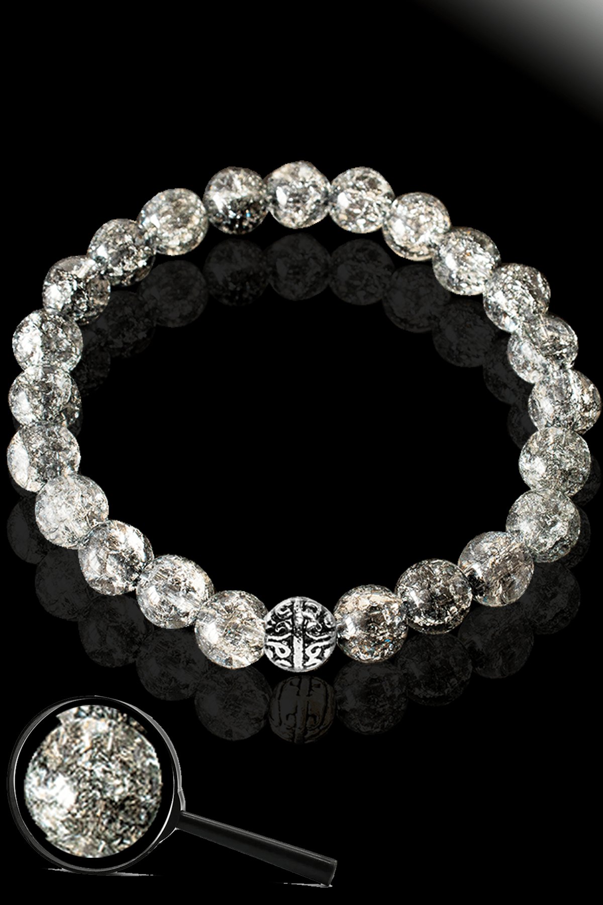 Sertifikalı Dağ Kristalı Gri Necef Taşı Bileklik - Gümüş Aparatlı