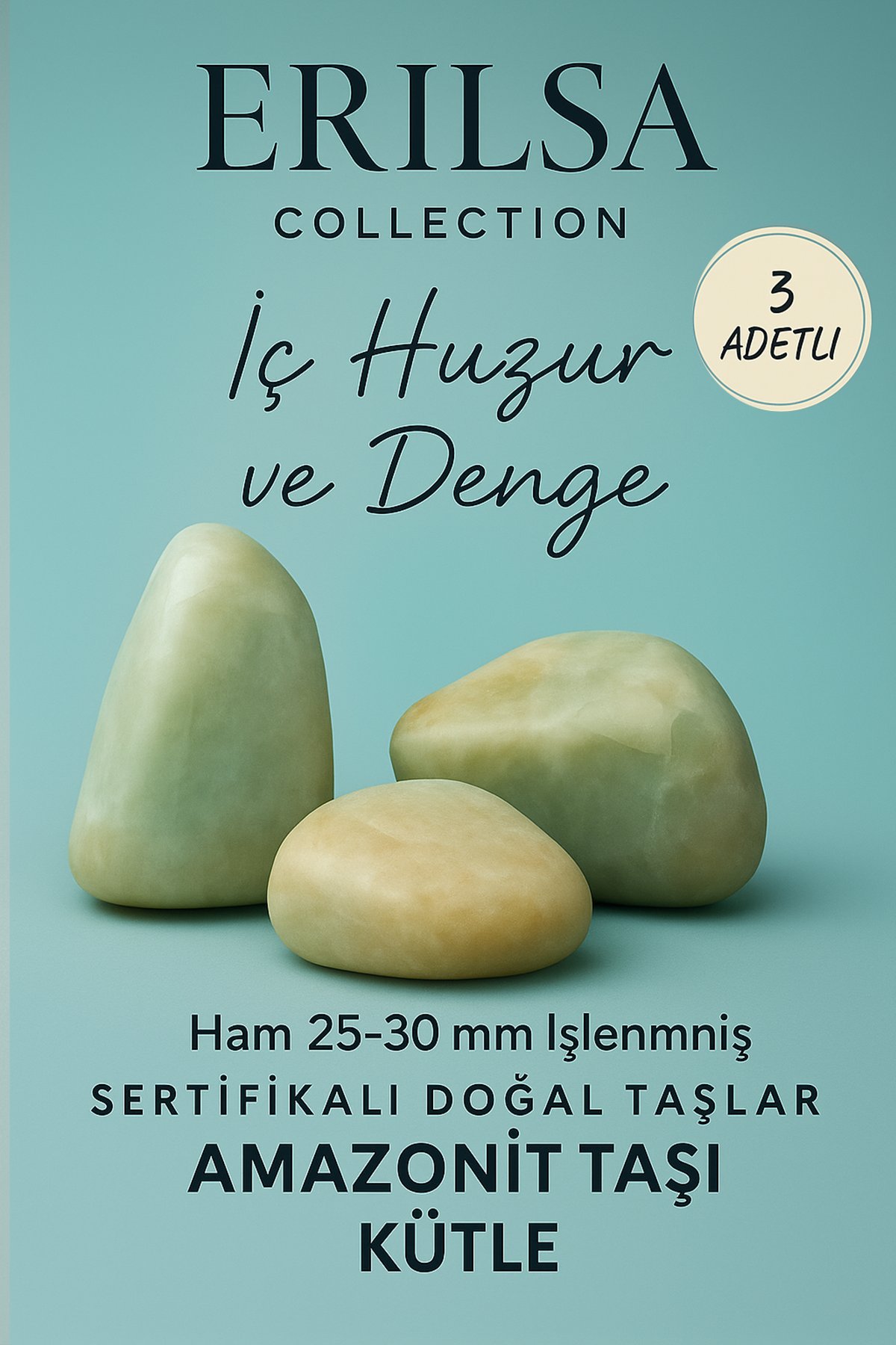 Sertifikalı 3’lü Amazonit Taşı Kütle – İç Huzur ve Dengeyi Destekleyen El Taşı