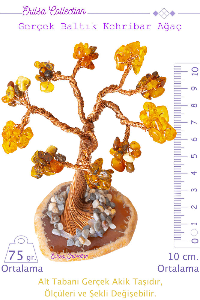 Sertifikalı Gerçek Baltık Damla Kehribar Doğal Taşı Ağaç - Akik Plakalı