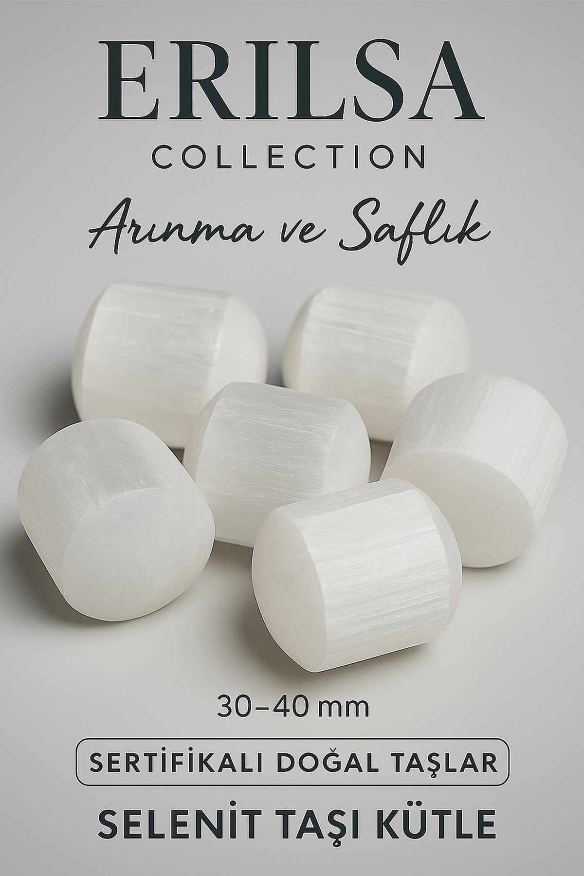 Sertifikalı Tamburlanmış Gerçek Selenit Taşı Kütle Parça (30-35 mm) – Arınma ve Huzur Taşı