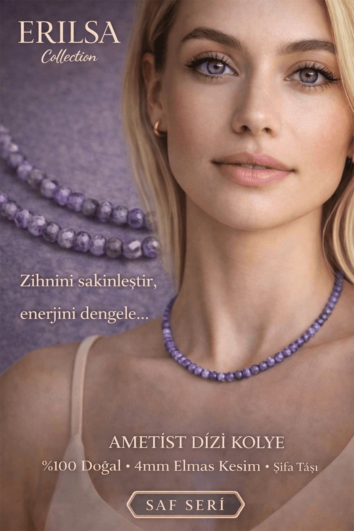 Sertifikalı Ametist Dizi Kolye - 4mm Elmas Kesim Minimal Seri Doğal Taş Kolye Kadın