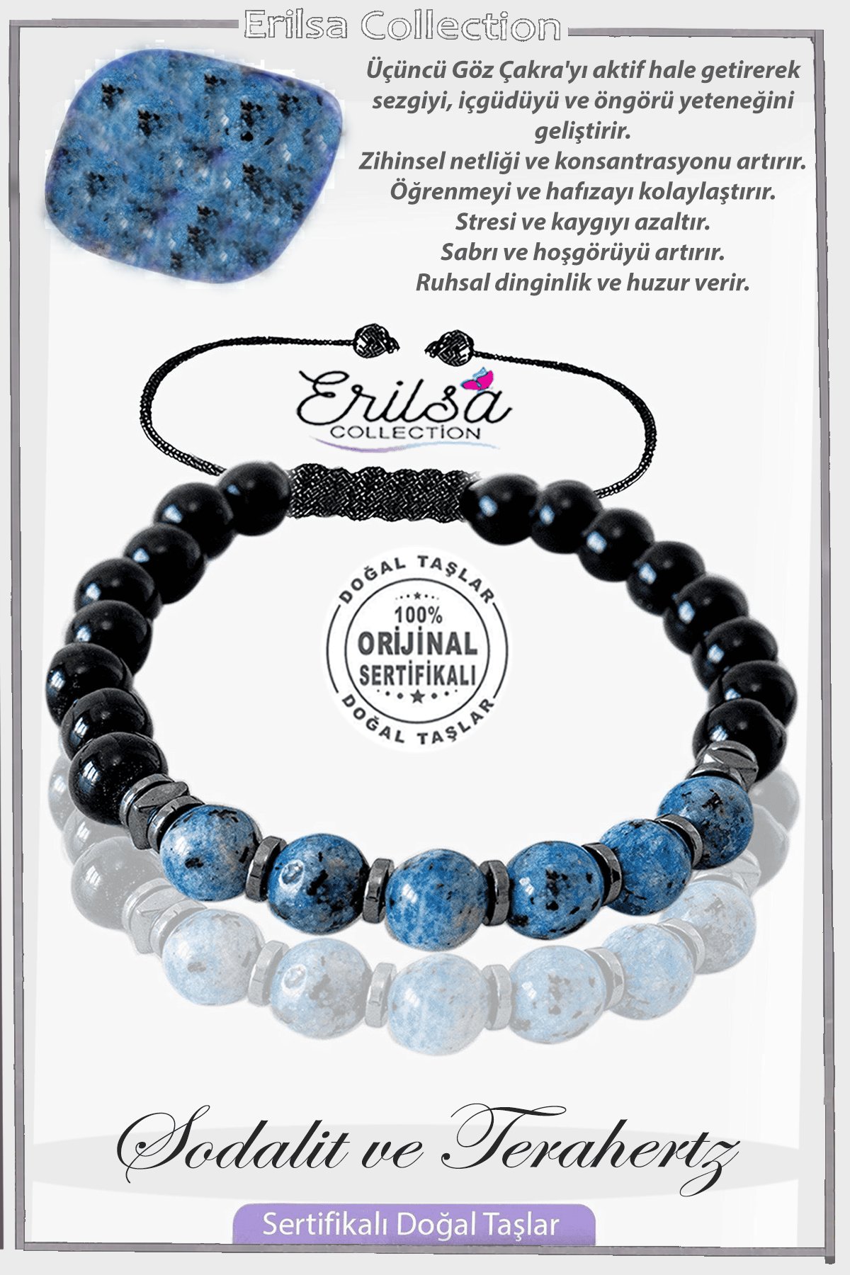 Sertifikalı Gerçek Obsidyen - Fasetli Sodalit Taşı Bileklik