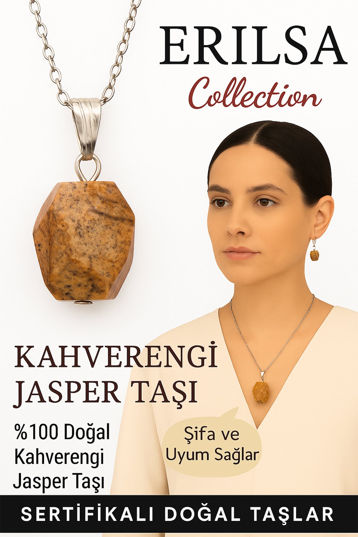 Sertifikalı Fasetli Kahverengi Jasper Doğal Taş Kolye – Şifa Uyum Güç ve Denge Taşı