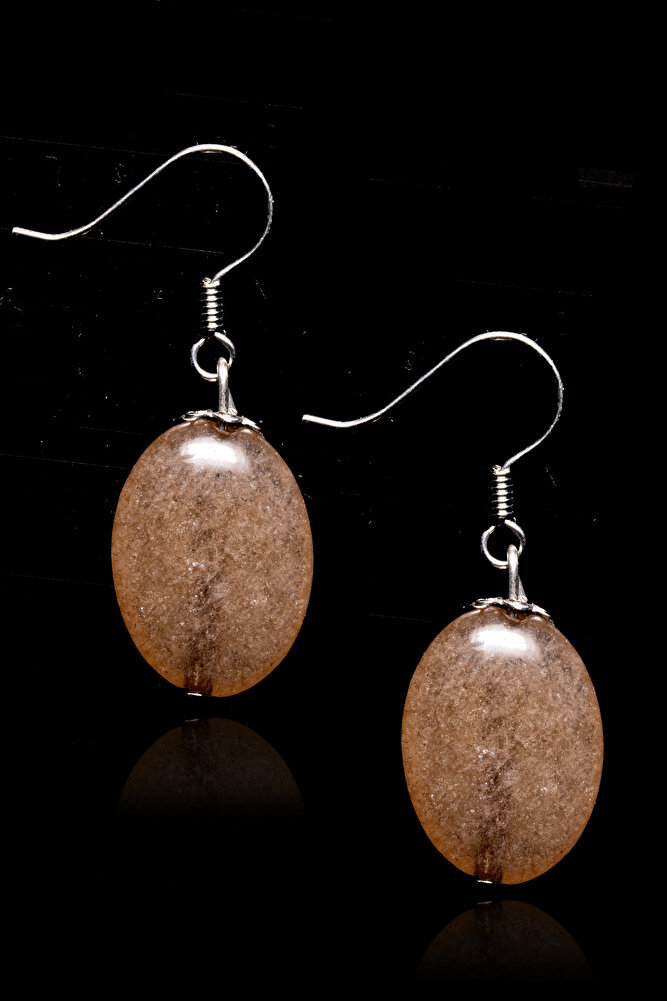 Sertifikalı Oval Kesim Dumanlı Kuvars Taşı Küpe