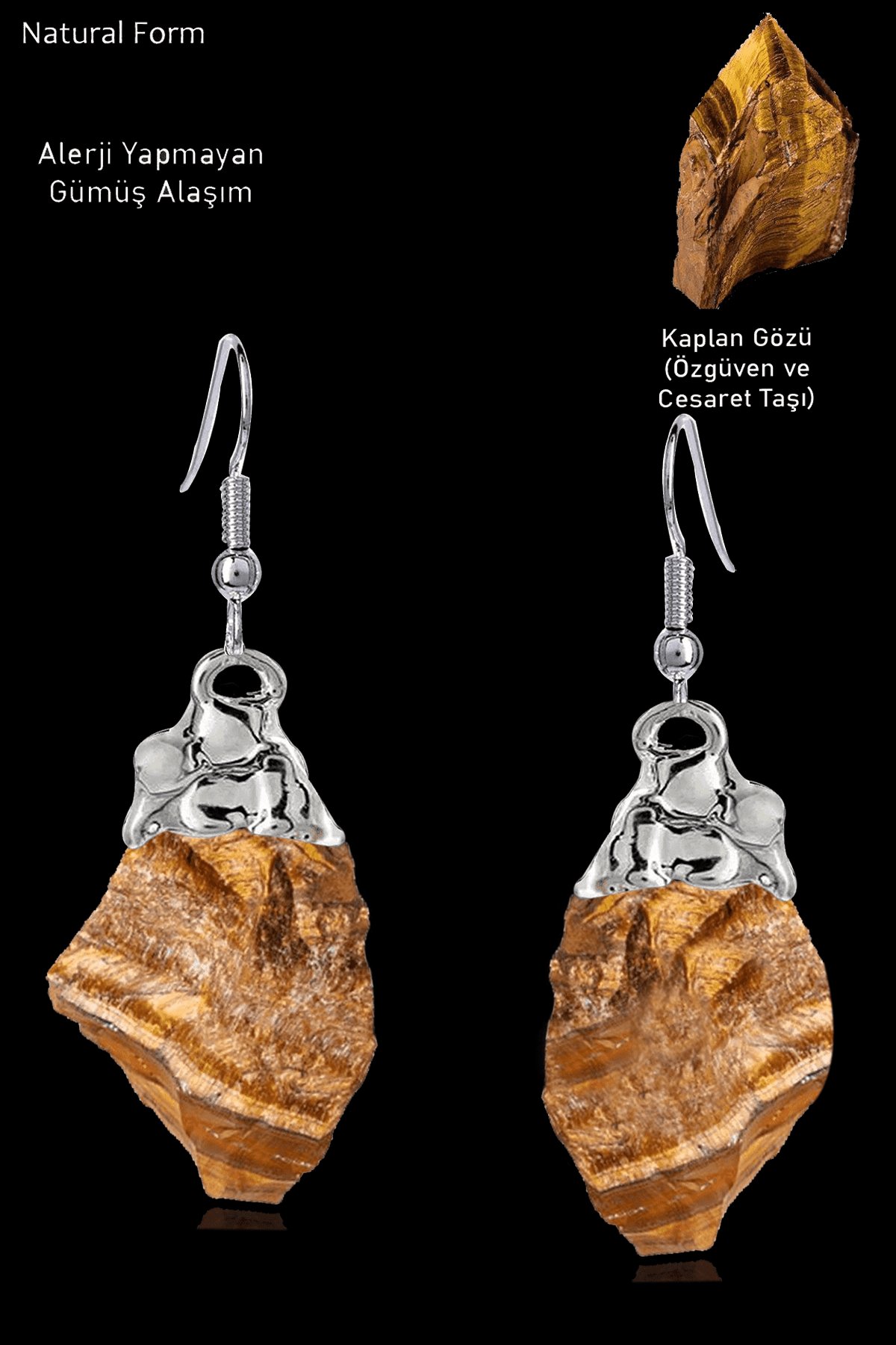 Sertifikalı Ham İşlenmemiş Kaplan Gözü Taşı Küpe