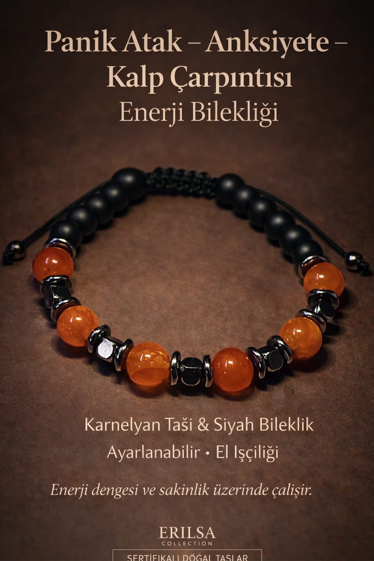 Sertifikalı Vertigo Denge Panik Atak Anksiyete Kalp Çarpıntısı Bilekliği – Karnelyan Akik Oniks Taşı