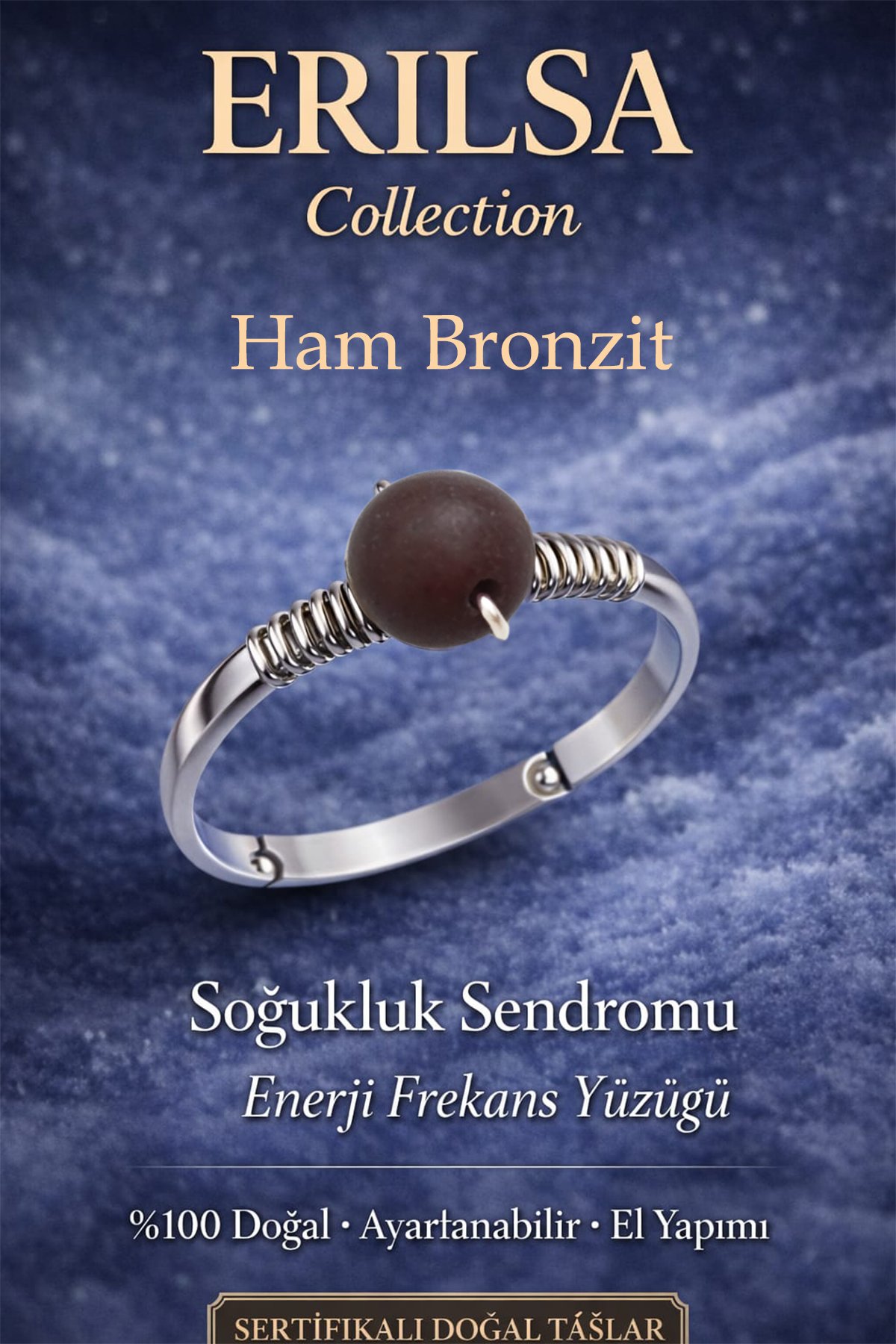 Sertifikalı Soğukluk Sendromu Enerji Yüzüğü – Ham Bronzit Ayarlanabilir İnce Kasa Boğa Oğlak Başak