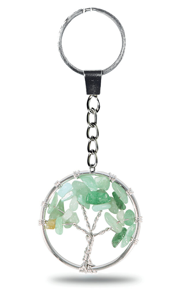 Sertifikalı Aventurin Taşı Hayat Ağacı Doğal Taş Anahtarlık