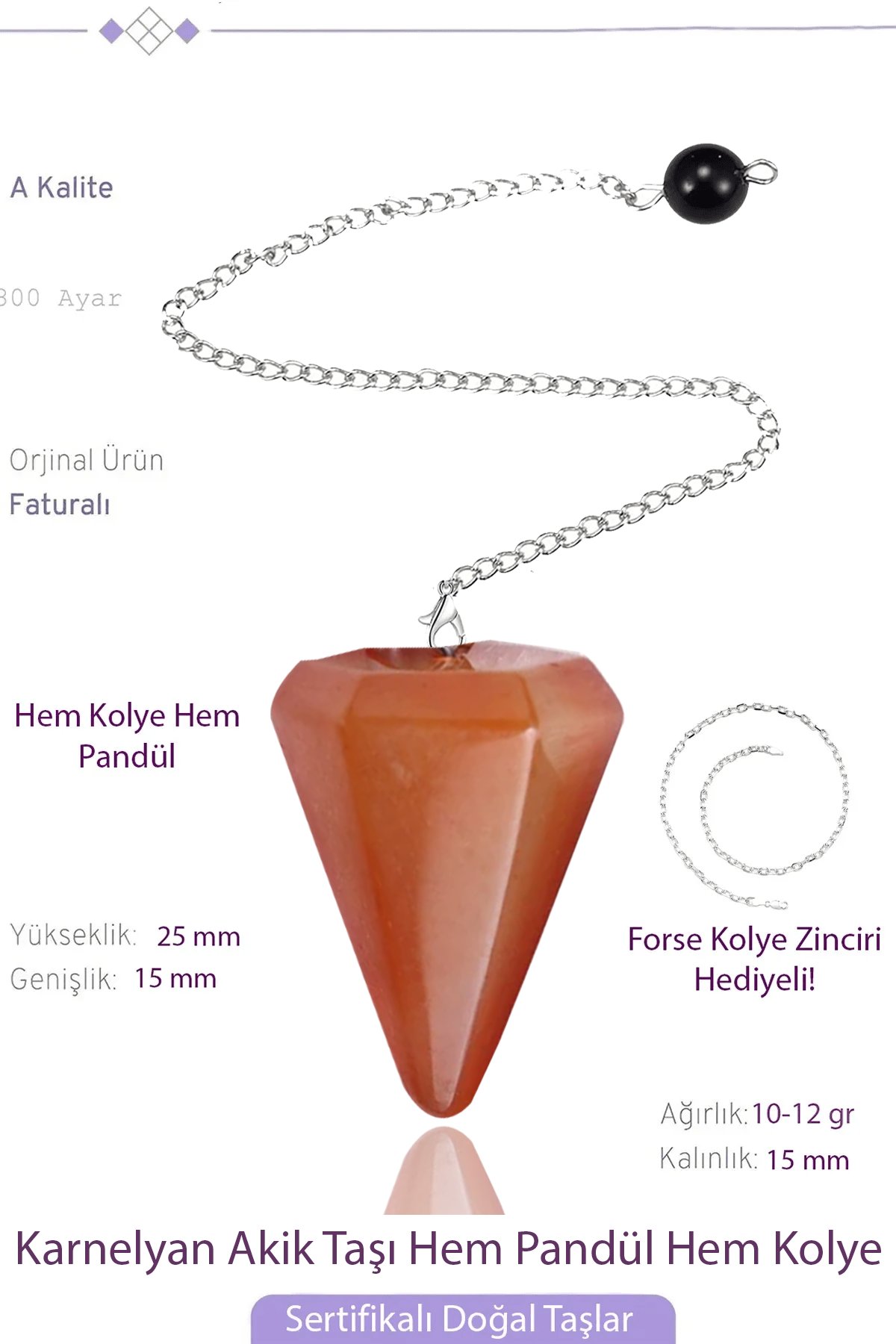 Sertifikalı Karnelyan Akik Taşı Pandül Sarkaç Hem Pandül - Hem Kolye