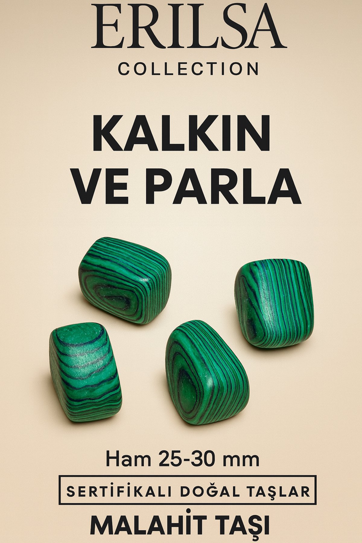 Sertifikalı Doğal Malahit Taşı Kütle 25-30 mm – Gücün ve Bereketin Taşı