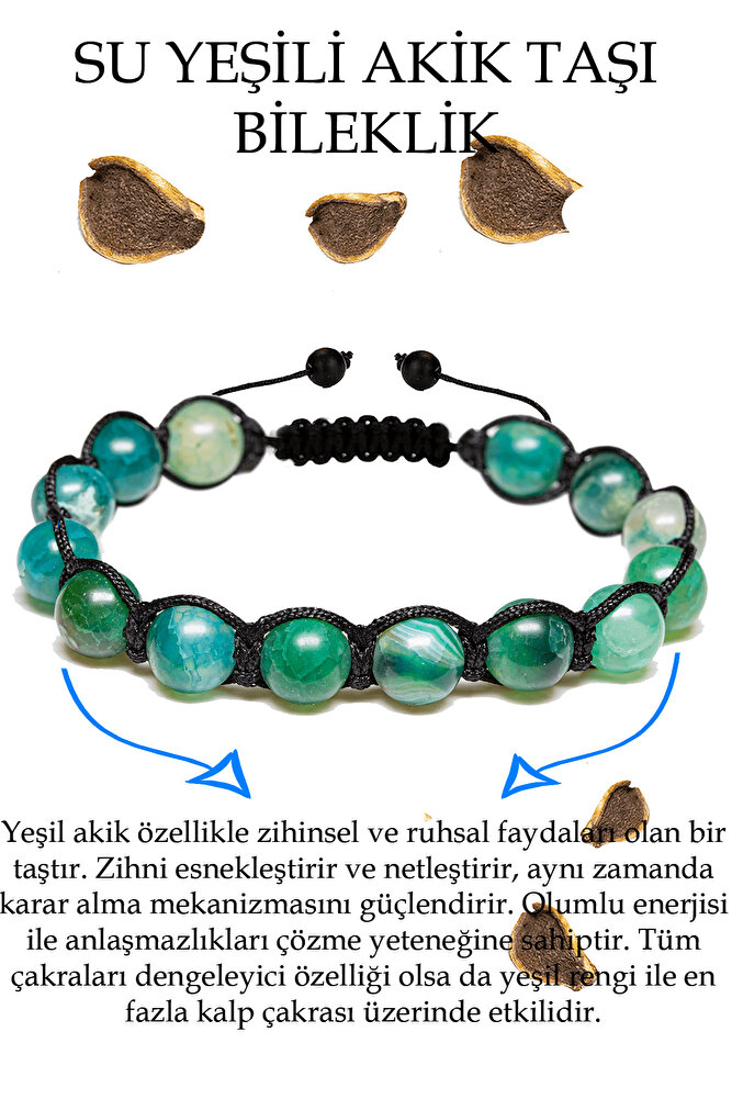 Sertifikalı Su Yeşili Akik Taşı Bileklik - Makrome